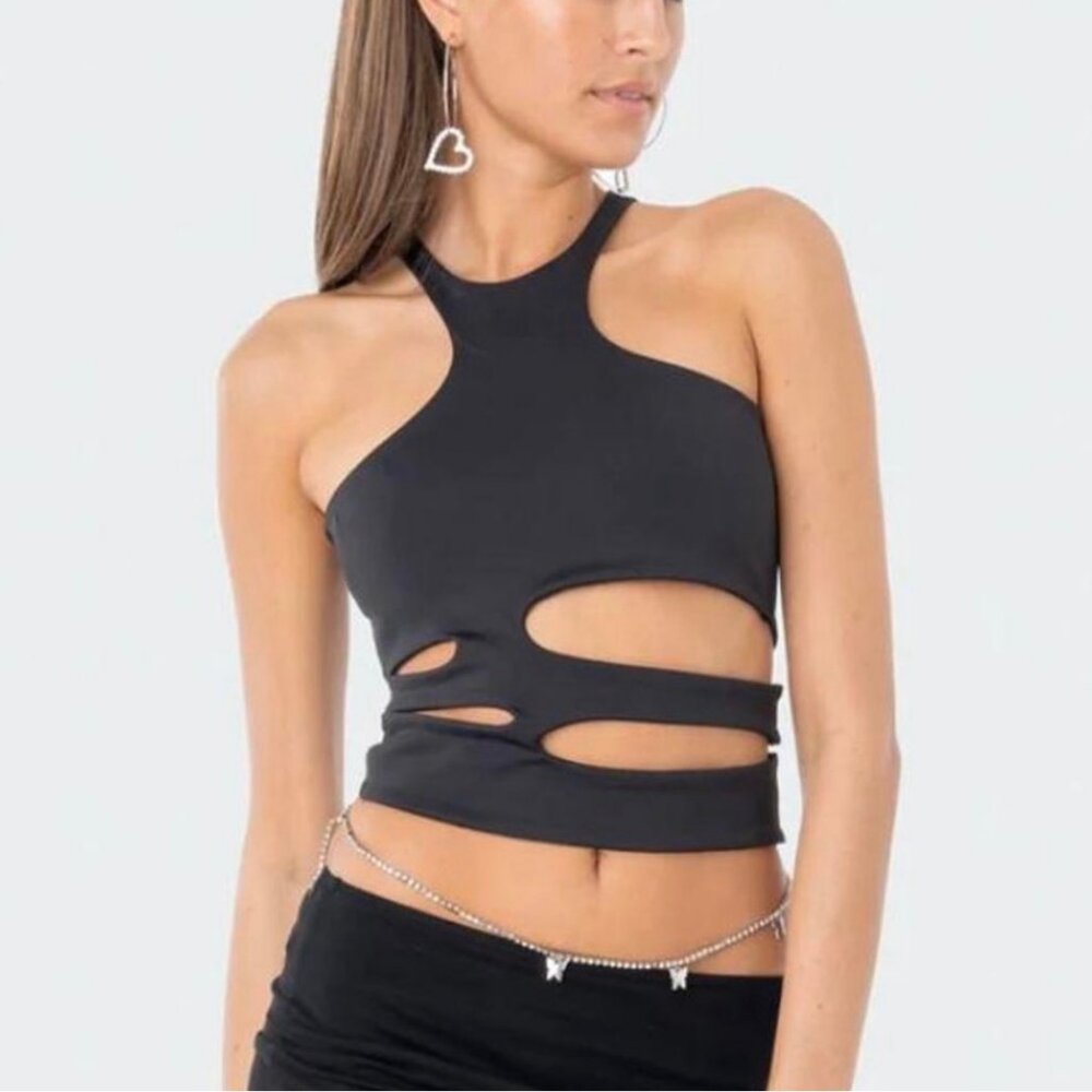 Edikted Black Cutout Asymmetric Crop Top